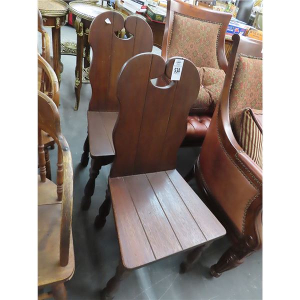 Antique Carved Oak Chairs - Pair
