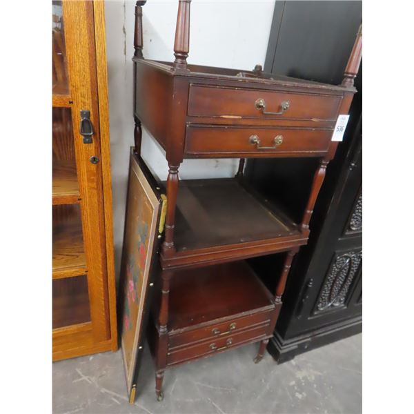 Mahogany w/Leather Inlay Rolling End Tables -Pair - One Needs Leg Repair
