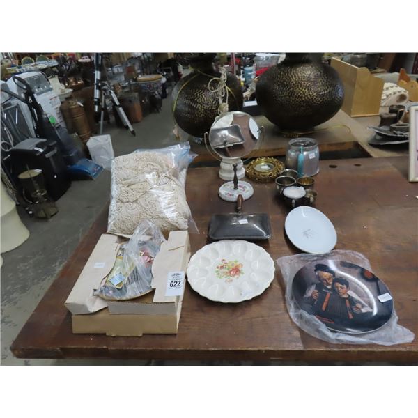 Norman Rockwell/Other Collector Plates, Linens, Vanity Mirror, Figural Lamp,