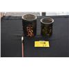 Image 1 : ANTIQUE CHINESE BLACK LACQUER BRUSH POTS & 1 BRUSH (3 PCS)