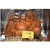 Image 1 : CHINESE COVERED WOOD MONEY BUDDHA & EMBROIDERIES (14 1/2" X 8 1/2") (3 PCS)