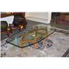 Image 2 : GLASS TOP TABLE W/WOOD BASE (72" X 36")