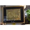 Image 1 : FRAMED GOLD FOIL WORLD MAP, DOUBLE HEMISPHERE (29 1/2" X 23 1/2")