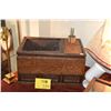 Image 1 : JAPANESE KEYAKI WOOD BURL HIBACHI W/BLACK PERSIMMON TRIM & COPPER LINER