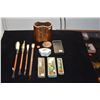 Image 1 : CHINESE CALLIGRAPHY COLLECTION: BRUSH, SEAL BOX, INK STICKS, INK STONES & BRUSH HOLDER (11 PCS)