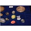 Image 1 : 2 STERLING SILVER QEII "ROUND THE WORLD" COMMEMORATIVE COINS (82 G) & OTHER SOUVENIR PINS