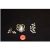 Image 2 : STERLING SILVER BLUE PEARL BROOCH & UNMARKED SILVER BLUE PEARL PIN & EARRINGS (3 PCS)