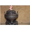 Image 1 : CHINESE BRONZE CENSER W/LID & STAND, CORAL ORNAMENT W/CUSTOM STAND (9")