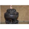 Image 2 : CHINESE BRONZE CENSER W/LID & STAND, CORAL ORNAMENT W/CUSTOM STAND (9")