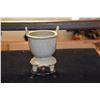 Image 2 : CHINESE TRI-FOOTED CRACKLE GLAZED CERAMIC POT W/CUSTOM STAND & BOX (7")