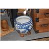 Image 2 : ANTIQUE JAPANESE BLUE & WHITE PORCELAIN PLANTERS W/STANDS W/BIRD & FLORAL PATTERN (PAIR)