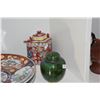 Image 2 : MIXED LOT: CLOISONNE TEA JAR, TEA POT, PLATES, BOWL & PORCELAIN JAR W/LID (6 PCS)