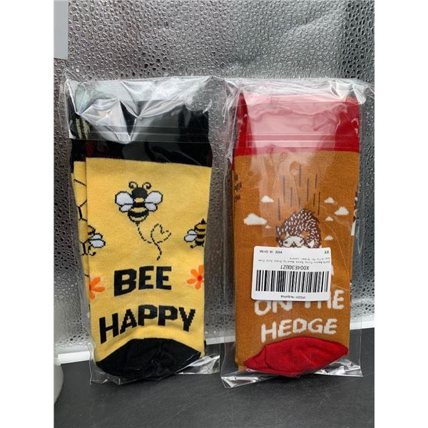 Set of Graphic Socks featuring Bee and Hedgehog Designs