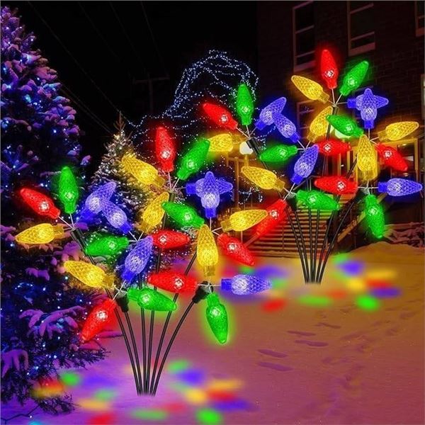 2PACK Solar Christmas Lights Outdoor,Multicolor C3 Strawberry Swaying Firefly Light for Christmas Ou