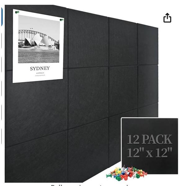 Large Cork Board Felt Wall Tiles, 12″x12″ 12 Pack Felt Bulletin Board Pin Board wi