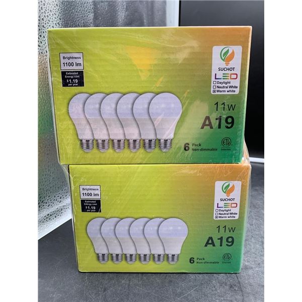 Suchot LED A19 11W Non-Dimmable Bulbs, 6-Pack Lot of 2