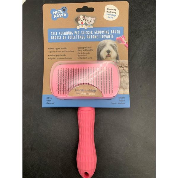 Nice Paws Self-Cleaning Pet Slicker Grooming Brush for Cats and Dogs