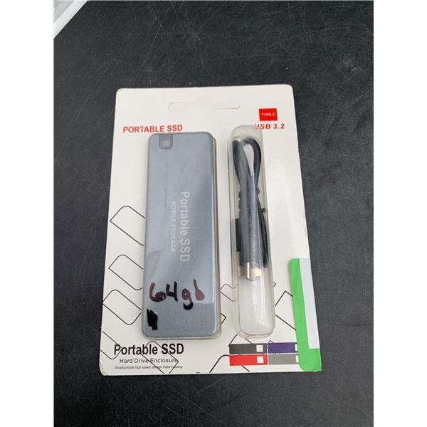 Portable SSD with Type-C USB 3.2 Connectivity, 64GB Capacity