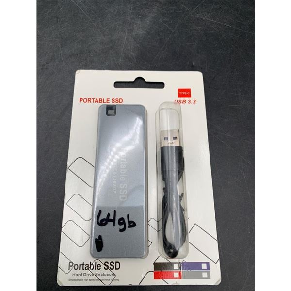 Portable SSD with Type-C USB 3.2 Connectivity, 64GB Capacity