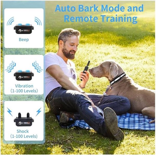 PaiPaitek Bark Collar with Remote, Automatic Bark and Training Collar Combo with Beep, Vibration, Sh