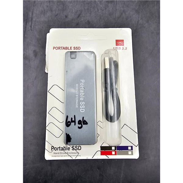 Portable SSD 64GB USB 3.2 Drive with Cable
