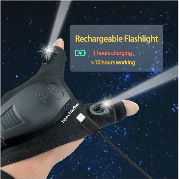 Etsfmoa Rechargeable LED Flashlight Glove with Type-C Charging