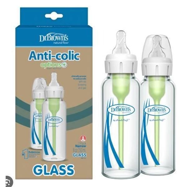 Dr. Brown’s Natural Flow Anti-Colic Options+ Narrow Glass Baby Bottles, 2-Pack