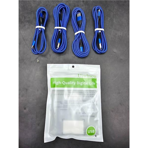 Set of Four USB-C Fast Charging Cables, Blue Braided Design