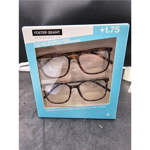 Foster Grant +1.75 Blue Light Reading Glasses, Set of 2