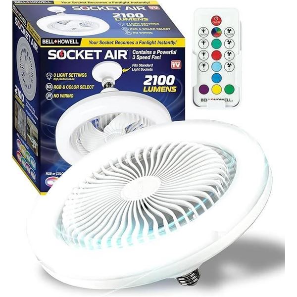 Bell+Howell Socket Air Socket Fan Light – Wireless Ceiling Fan with Lights and Remote, Ceil