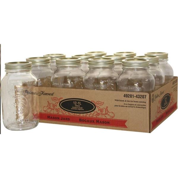 Golden Harvest 1-L Mason Jars with Lids, 12-Count