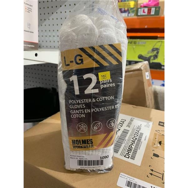 Holmes Workwear L-G Polyester & Cotton Gloves, 12 Pairs