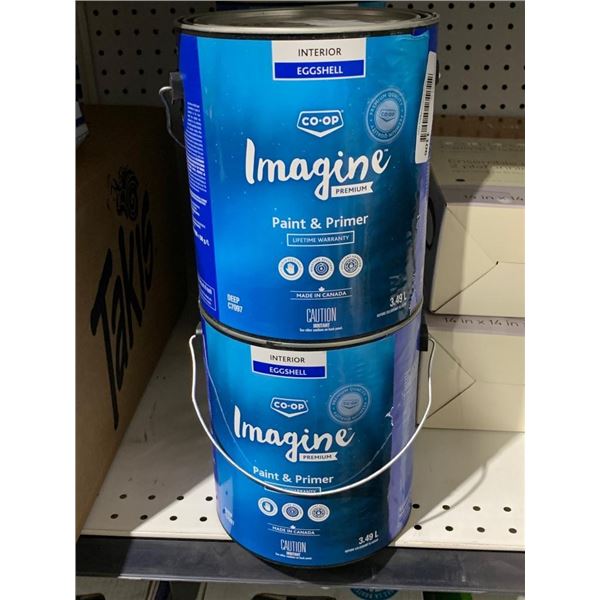 Co-Op Imagine Premium Interior Paint and Primer, Eggshell, 3.49 L, Lot of 2