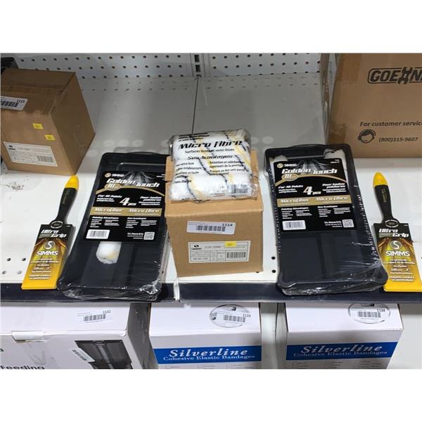 Lot of Simms Paint Accessories Set Including Roller Covers, Brush, and Trays