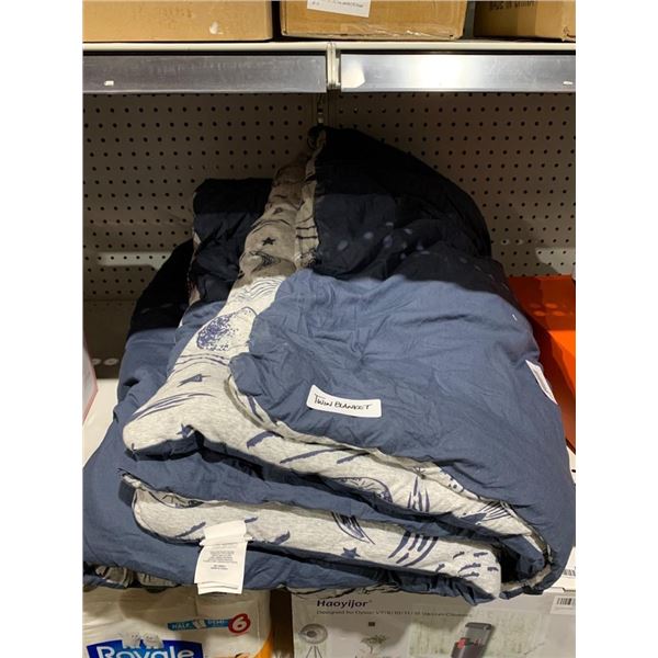 Novogratz Blanket Reversible  Blue and Grey Outer Space Print Twin