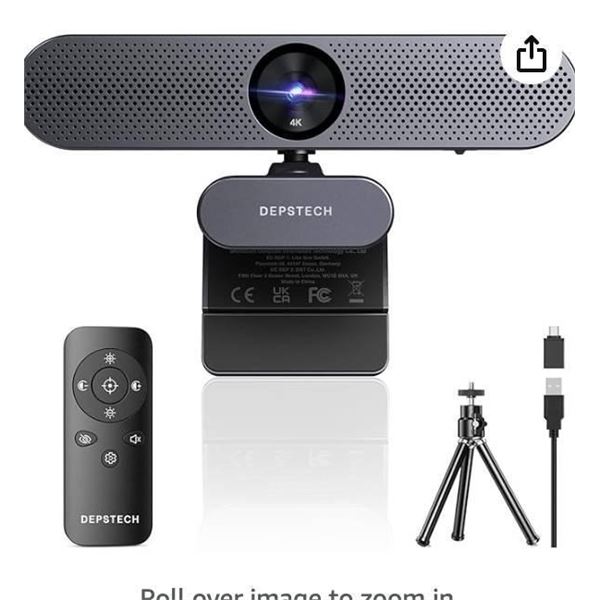 DEPSTECH 4K Webcam with Remote Control, Ultra HD Sony Sensor Webcam with Microphones, Noise-Cancelin