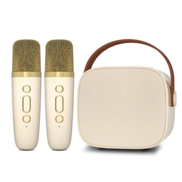 Mini Karaoke Machine with Two Microphones – Beige
