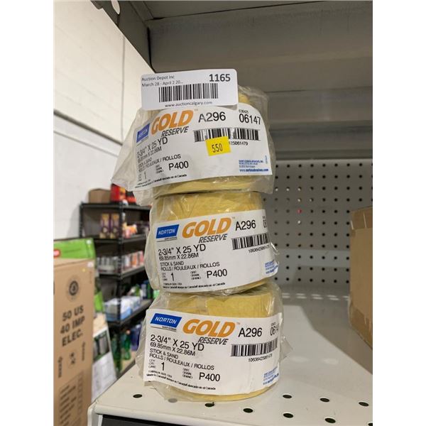 Norton Gold Reserve 2-3/4 in x 25 yd Stick and Sand Rolls P400 Grit Lot of 3
