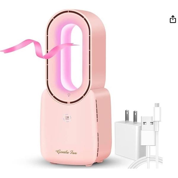 Desk Fan, 11.8 Inch Bladeless Fan Mini Office Fan 4 Speeds with 5-Colors Ambient Light, USB Table Fa