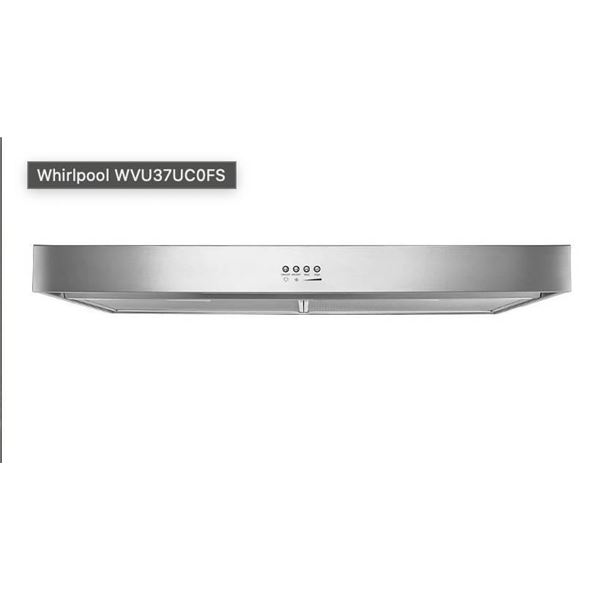 Whirlpool WVU37UC0FS Range Hood, 30 inch Exterior Width, Under-Cabinet, Under-Cabinet, 250 CFM, Insi