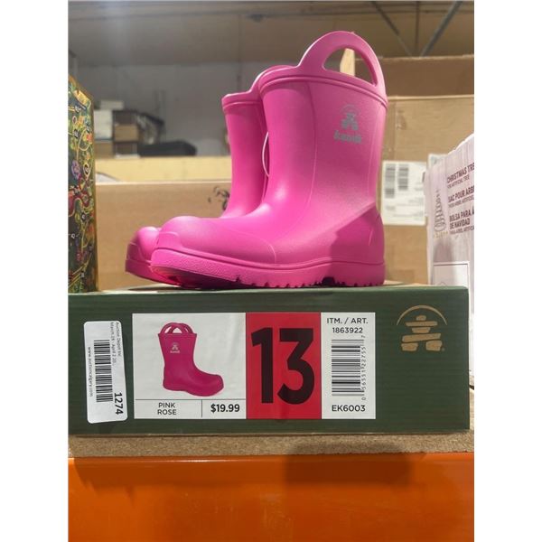 Kamik Pink Kids Rain Boots, Size 13