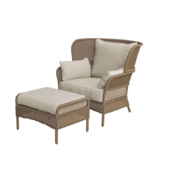 Hampton Bay Pinecroft 2-Piece Beige Wicker Lounge Patio Conversation Set with Tan CushionGuard Cushi