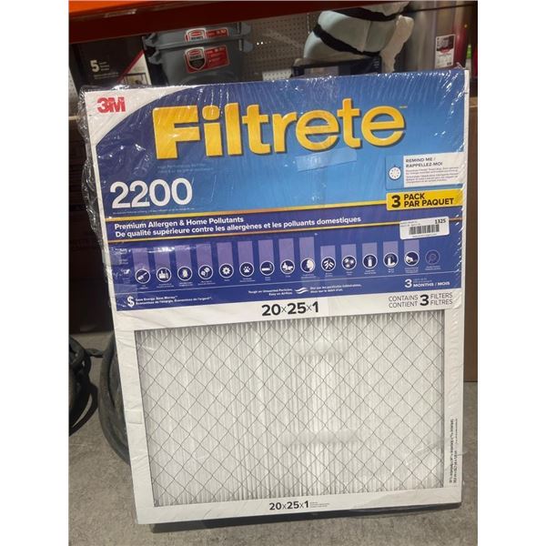 3M Filtrete 2200 Premium Allergen & Home Pollutant Air Filters, 20x25x1, 3-Pack