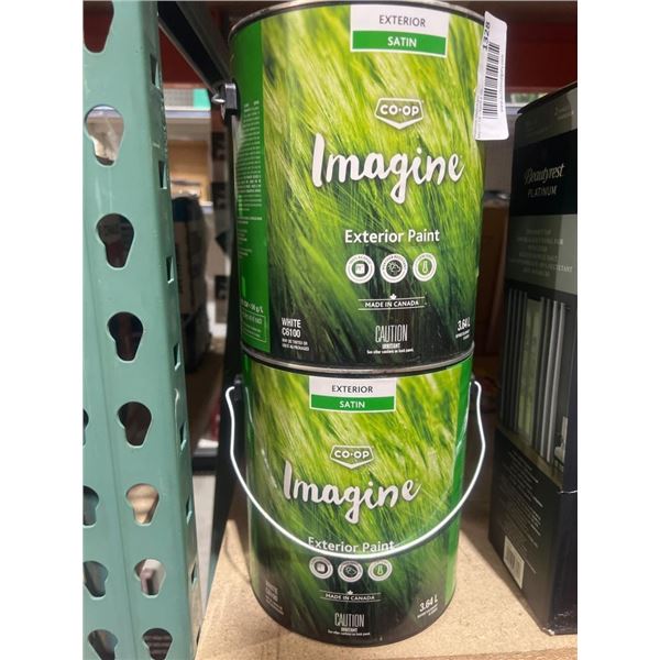 Co-op Imagine Exterior Satin White Paint, 3.64 L, Model C6100 Lot of 2