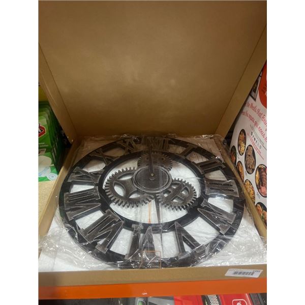 Wall-Mounted Roman Numeral Gear Clock with Exposed Mechanism