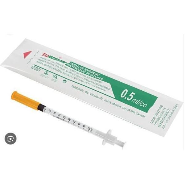 EliMedical U-100 0.5 ml/cc Insulin Syringes 29G x 1/2 inch – 100 Pieces