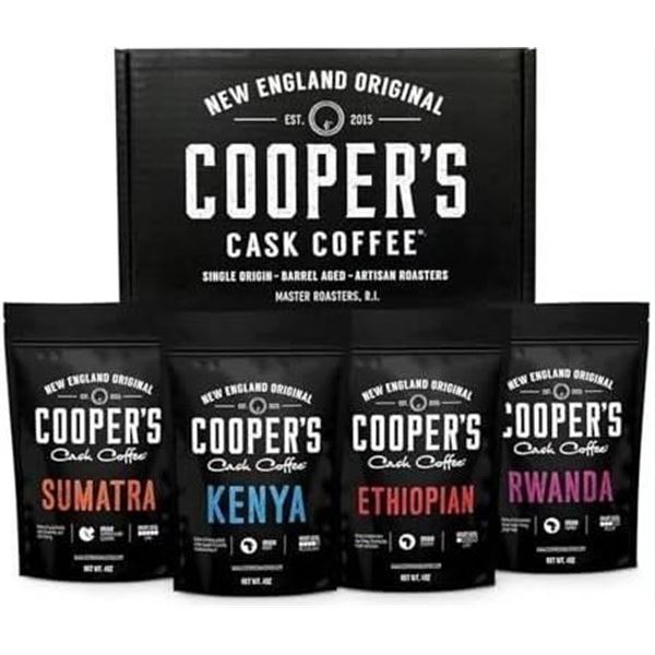 Cooper’s Cask Gourmet Coffee Sample Set With Medium and Large Grinds