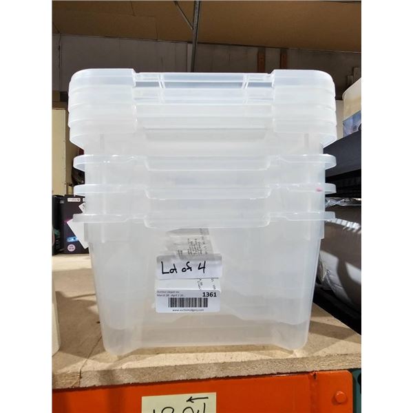Set of Four Clear Plastic Storage Bins with Lids