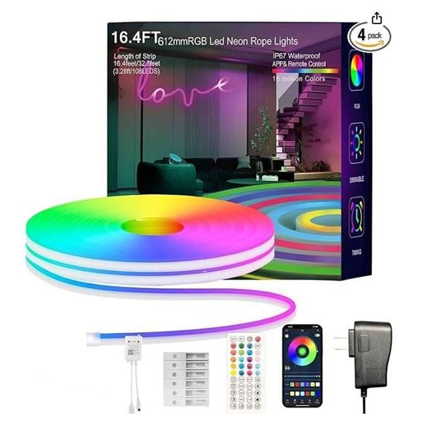 RGB LED Neon Rope Lights With Remote Control, Model LB-16.4ft