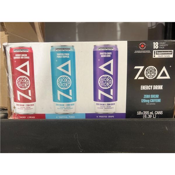 CASE LOT – Zoa Energy Drink Variety Pack – 18 Cans (355 mL Each) – Zero S